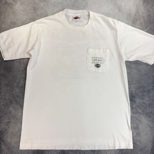 Vintage Harley Davidson T-Shirt Mens L White Fink's Zanesville OH Pocket Tee